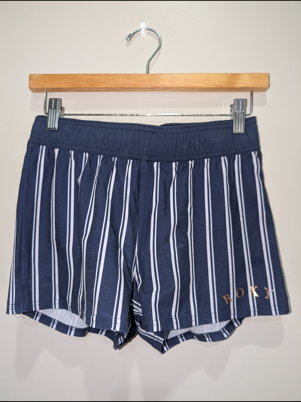 Roxy Navy and White Vertical Stripe Girl's Swim Boardshorts Athletic Shorts